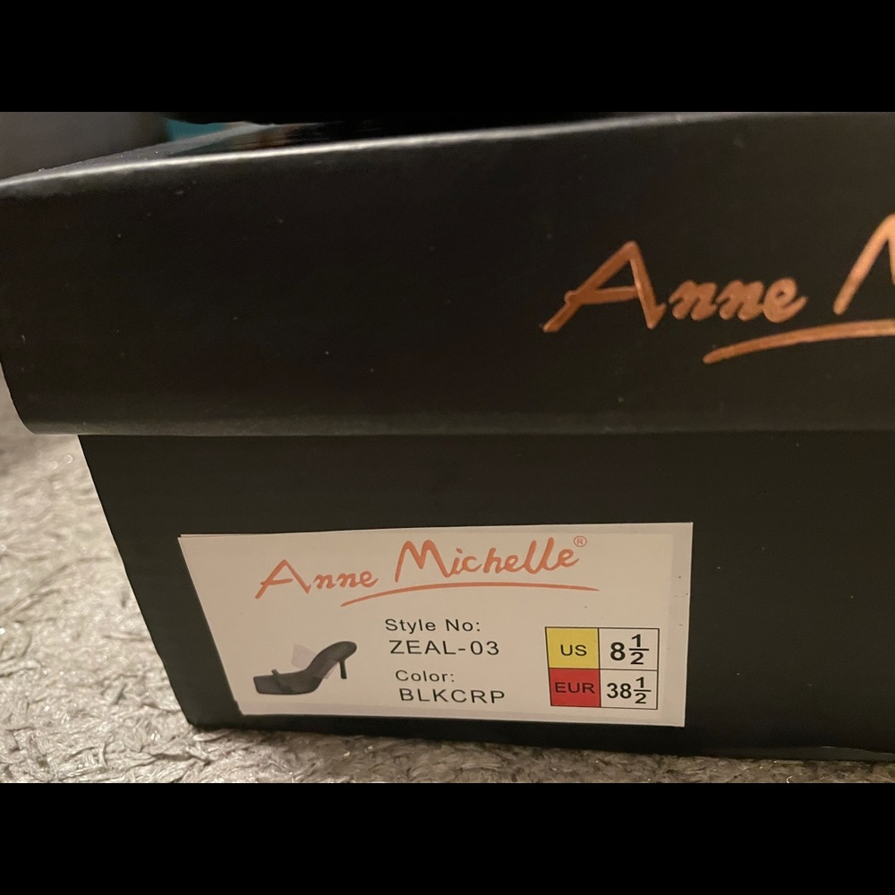 Black square toe heels with small stiletto